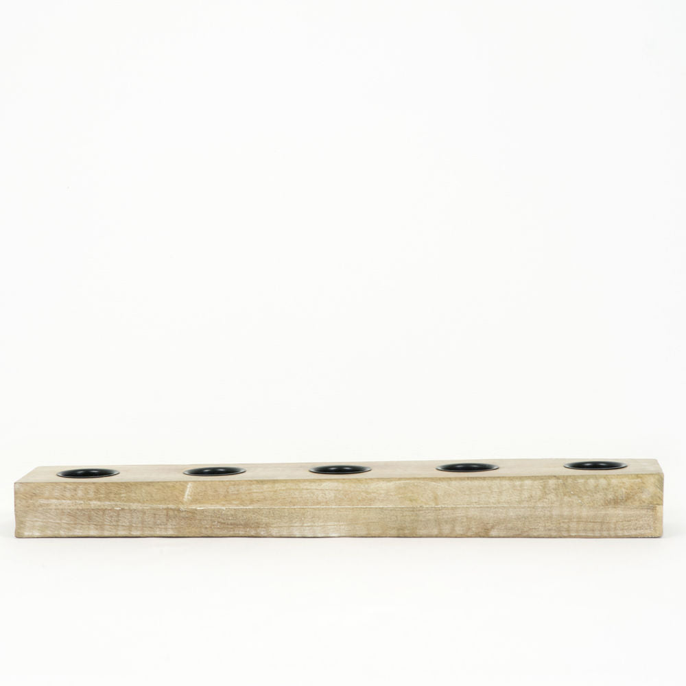 20" X 4" X 2" Mango Wood Tea Light Holder Natural/Black