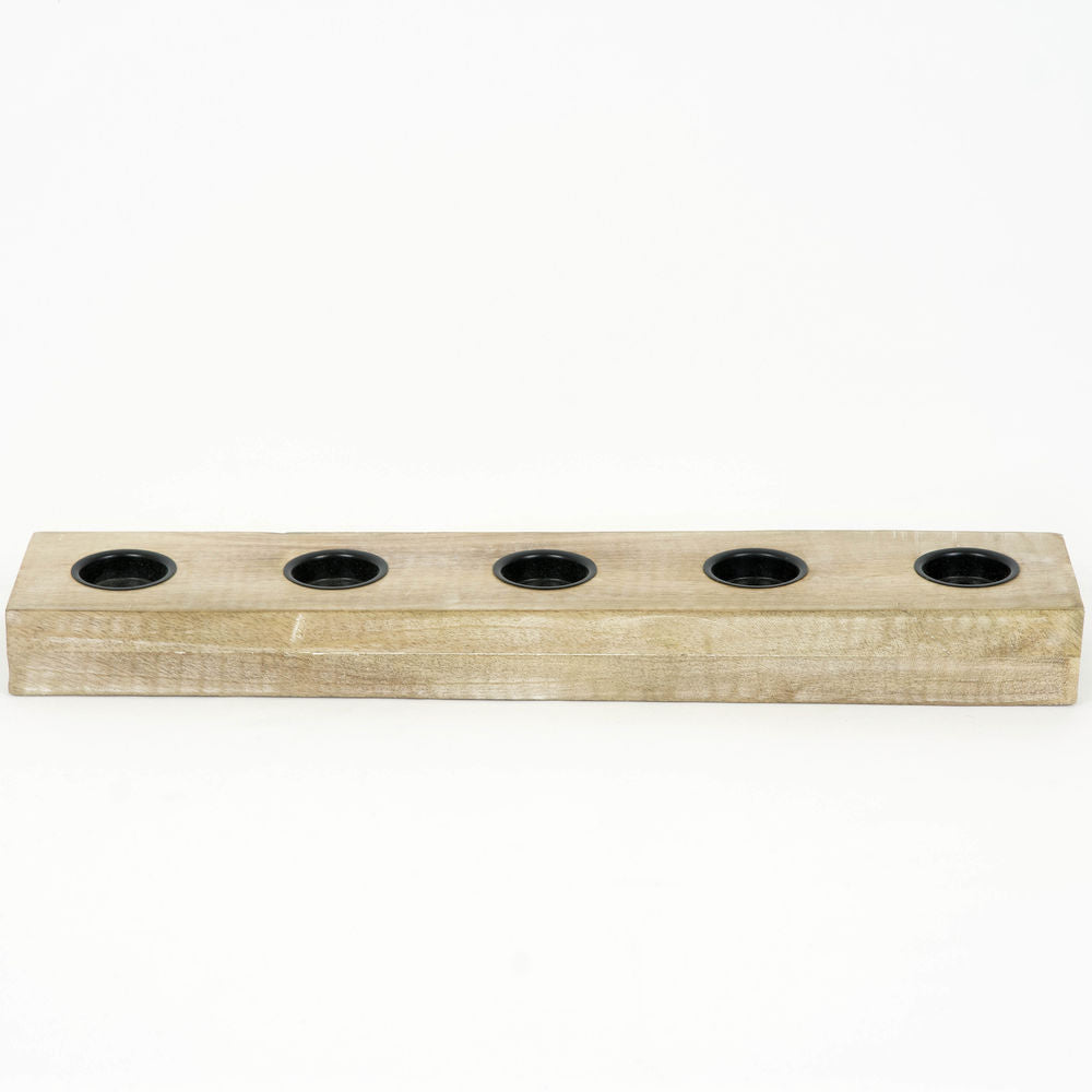 20" Mango Wood Tea Light Holder — Natural