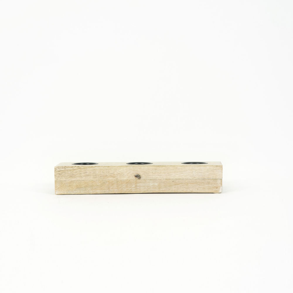 12" Mango Wood Tea Light Holder — Natural