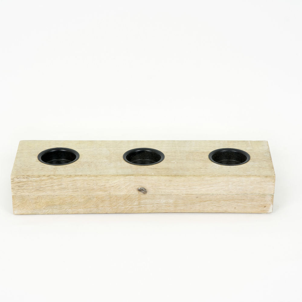 12" X 4" X 2" Mango Wood Tea Light Holder Natural/Black
