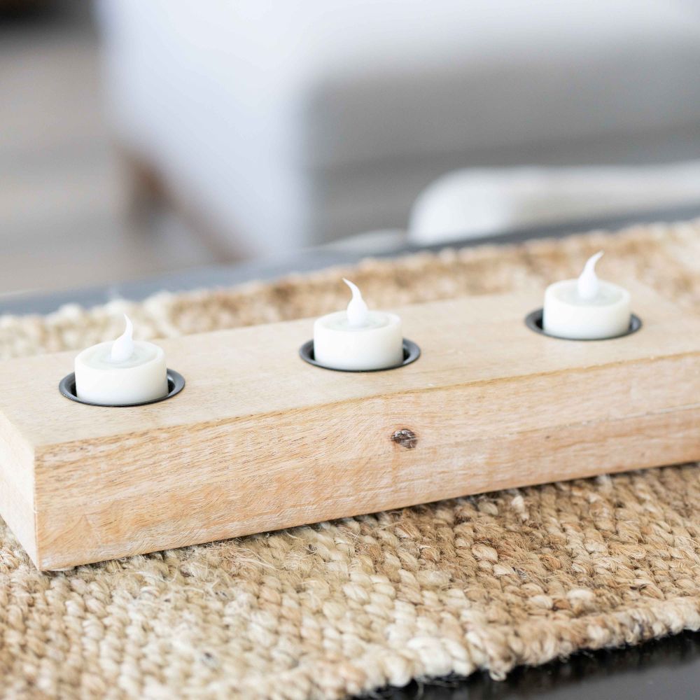 12" Mango Wood Tea Light Holder — Natural