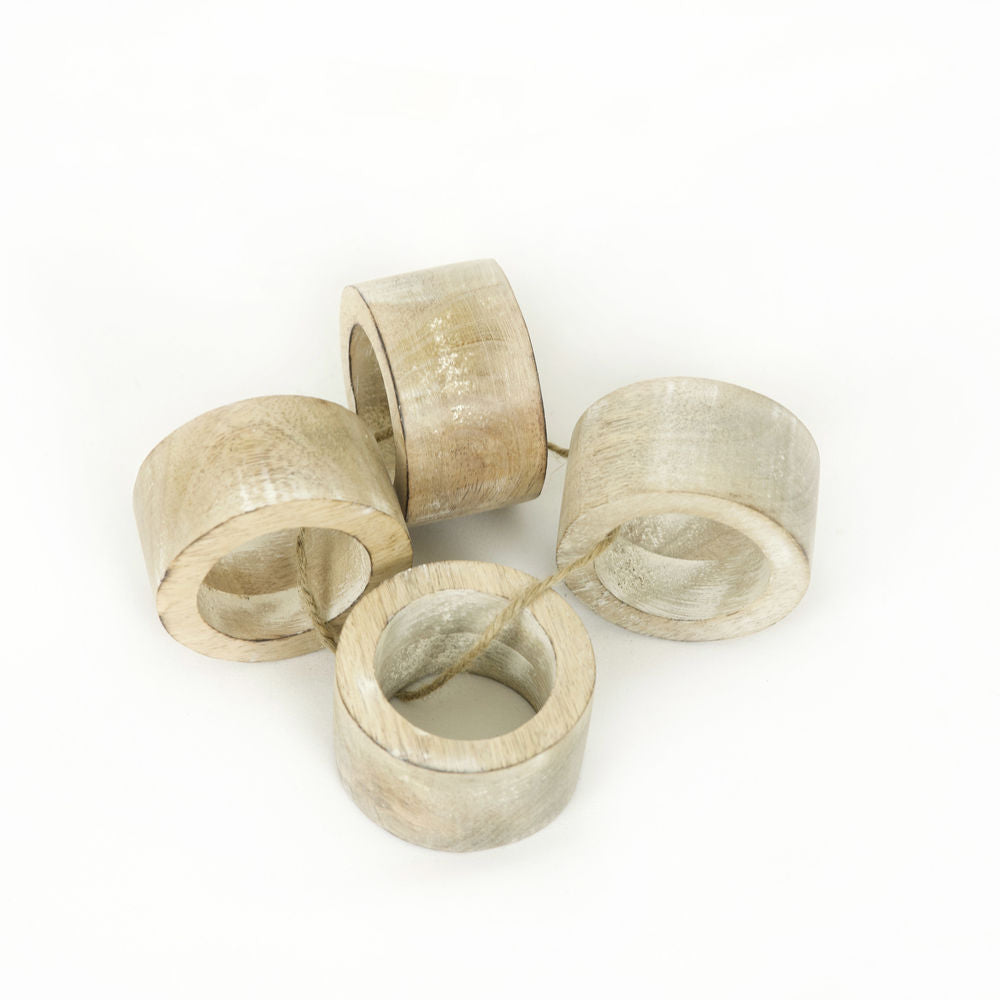 3" Mango Wood Round Napkin Rings — Natural (Set of 4)