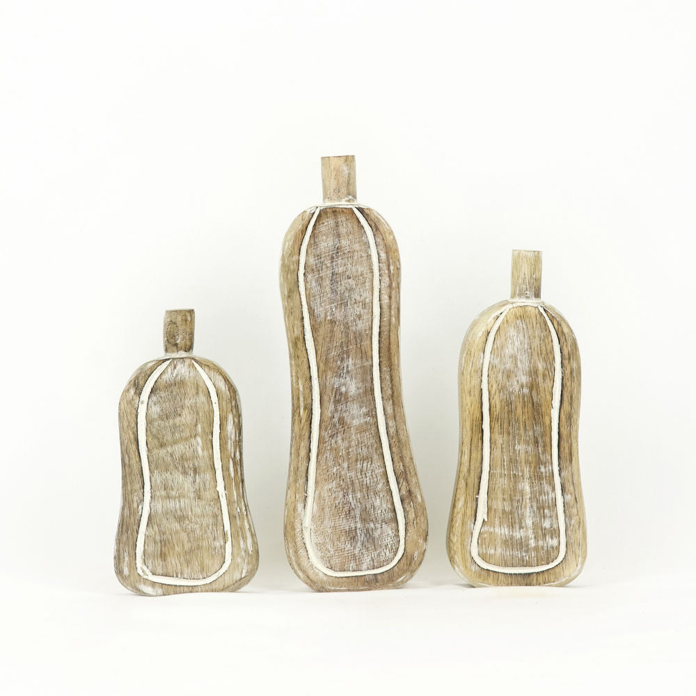3.5" X 10" X 1.5", 3.25" X 8" X 1", 3.5" X 6.5" X 1" Mango Wood Shapes Set Of 3 (Pumpkins) Natural/White