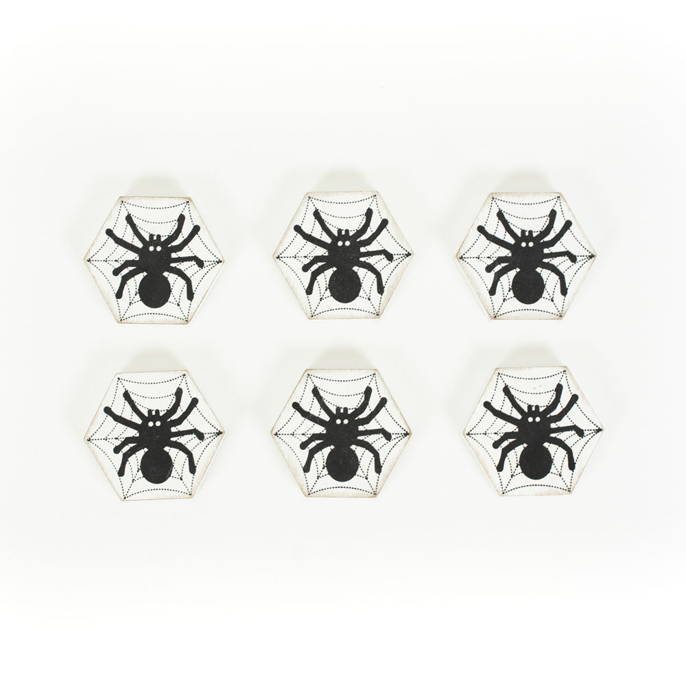 2" X 1.5" X .25" Wood Shapes Set Of 6 (Spiders) White/Black