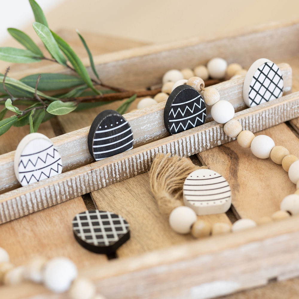 Letterboard Wood Shape Icons — Black & White Eggs (Set of 6)
