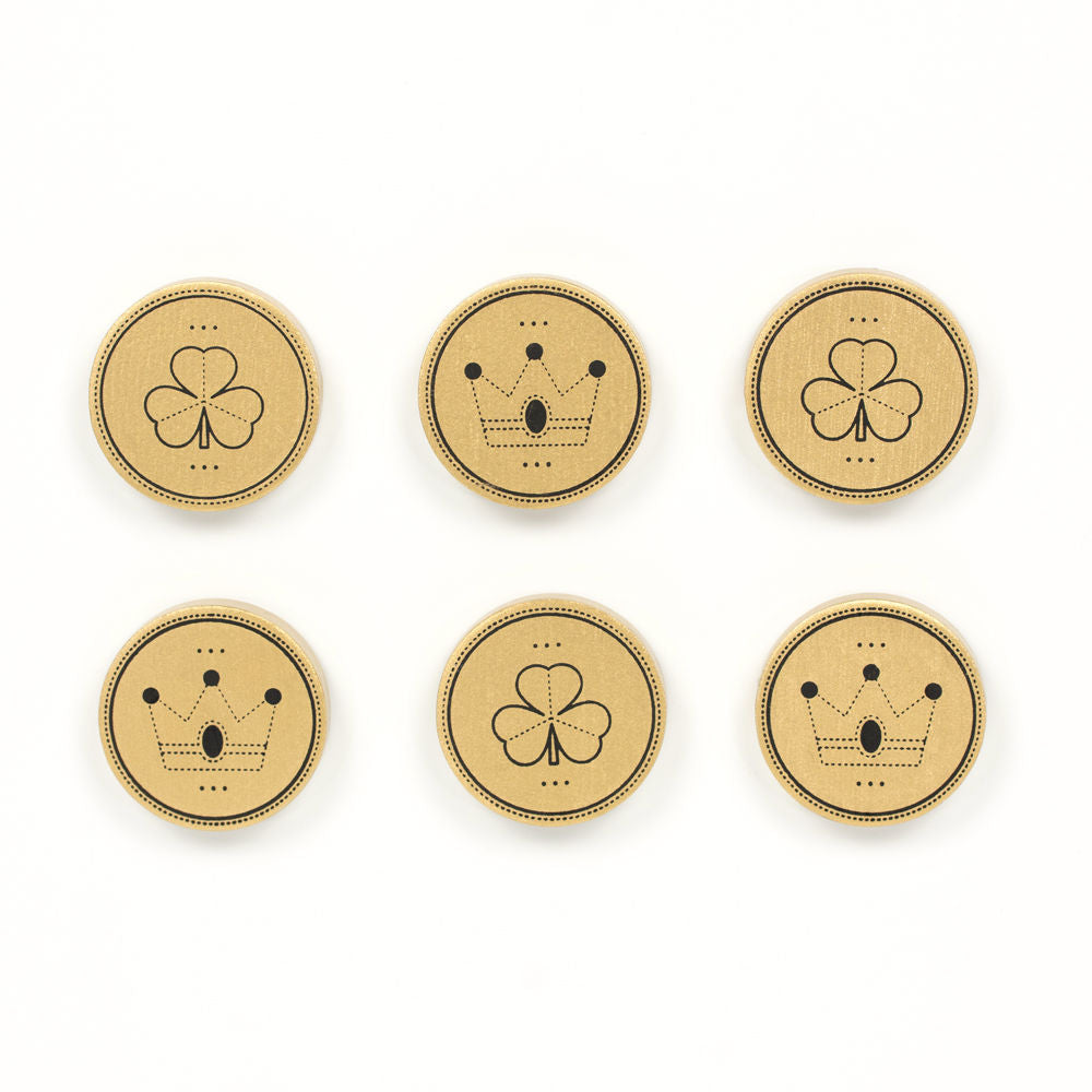 1.75" X 1.75" X . 35" Wood Shapes Set of 6 (Gold Coins) Gold/Black