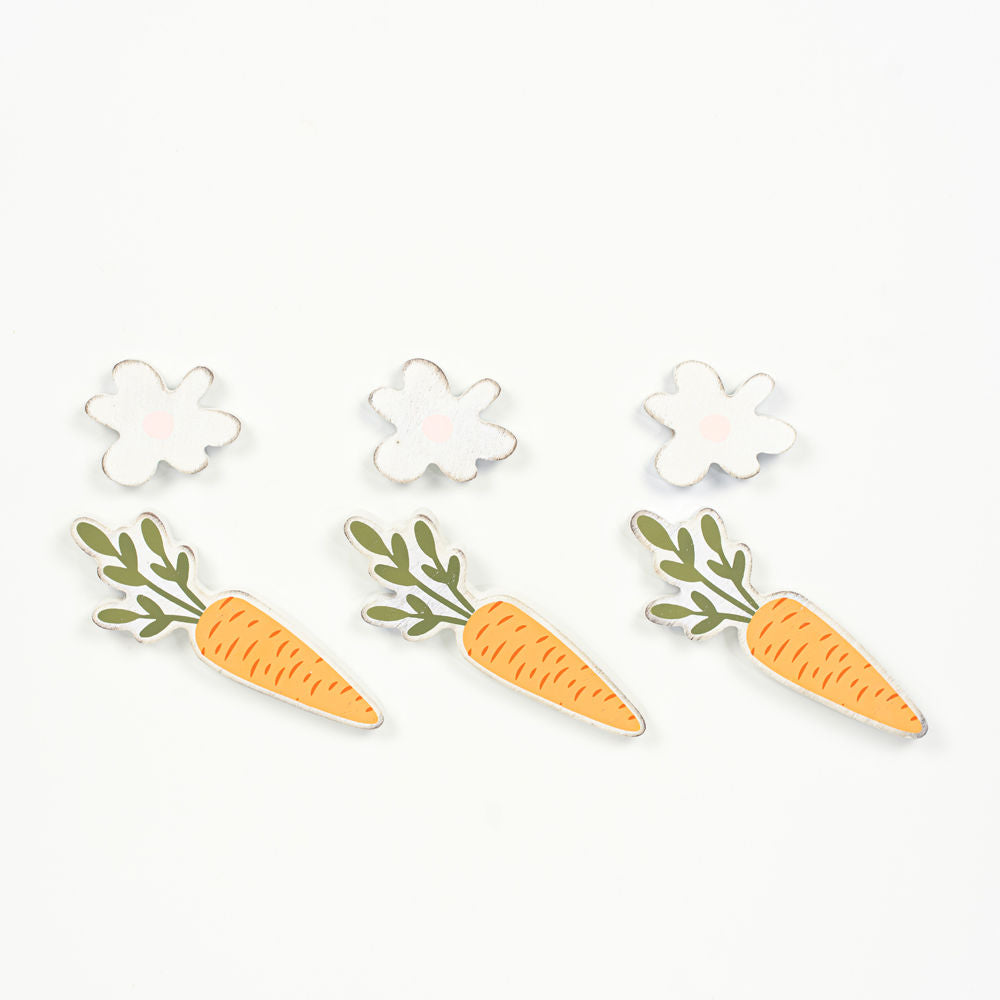 5" X 1.75" X .35" Wood Shapes Set Of 6 (Carrot/Flower) Multicolor