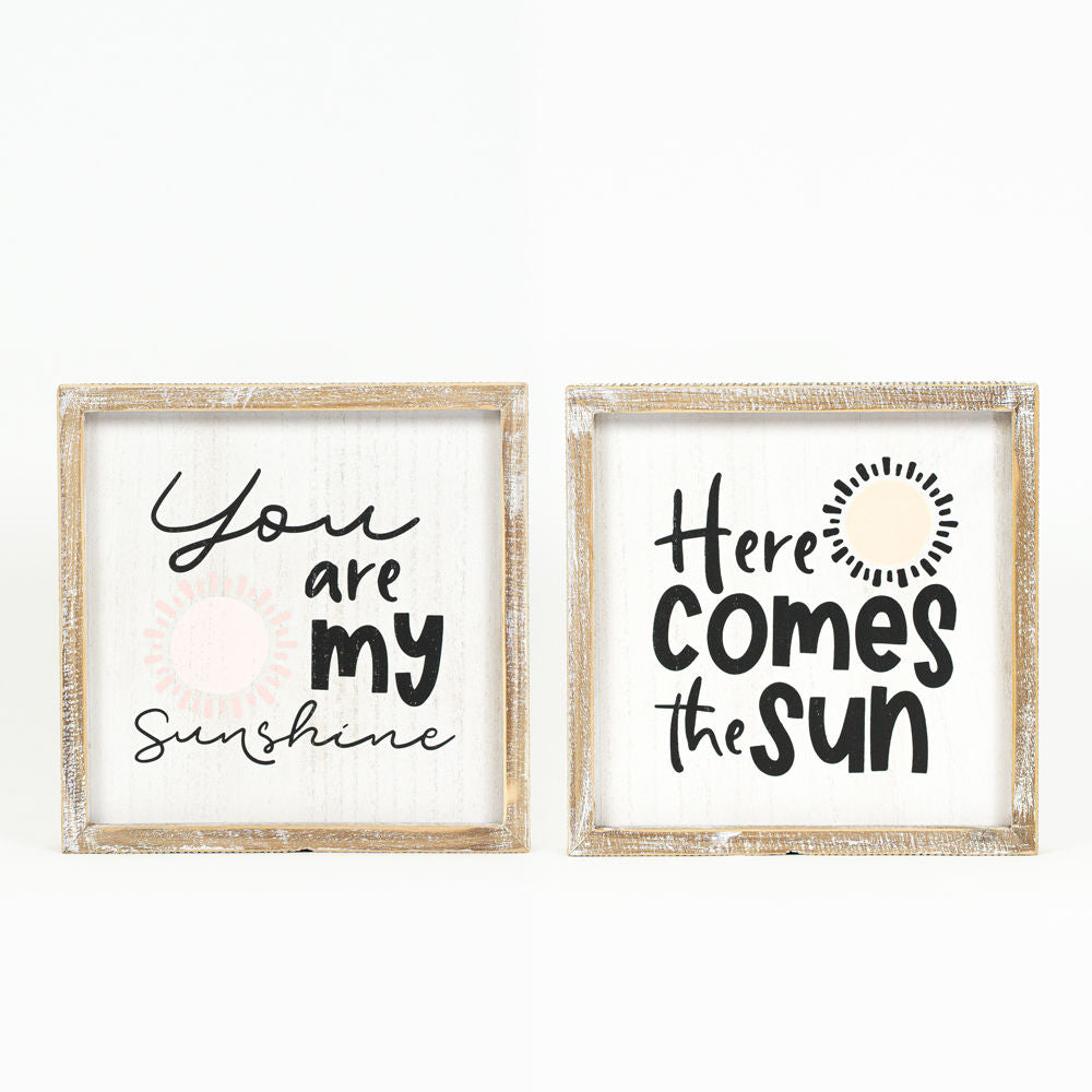 10.25" X 10.25" X 1.5" Reversible Wood Framed Sign (Sunshine/Sun) Multicolor