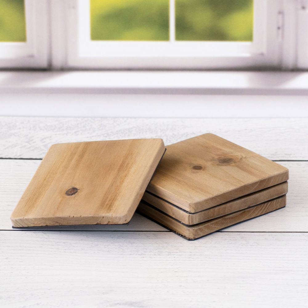 4" Wood Coaster & Magnet Set — Square | Brown (Set of 4)