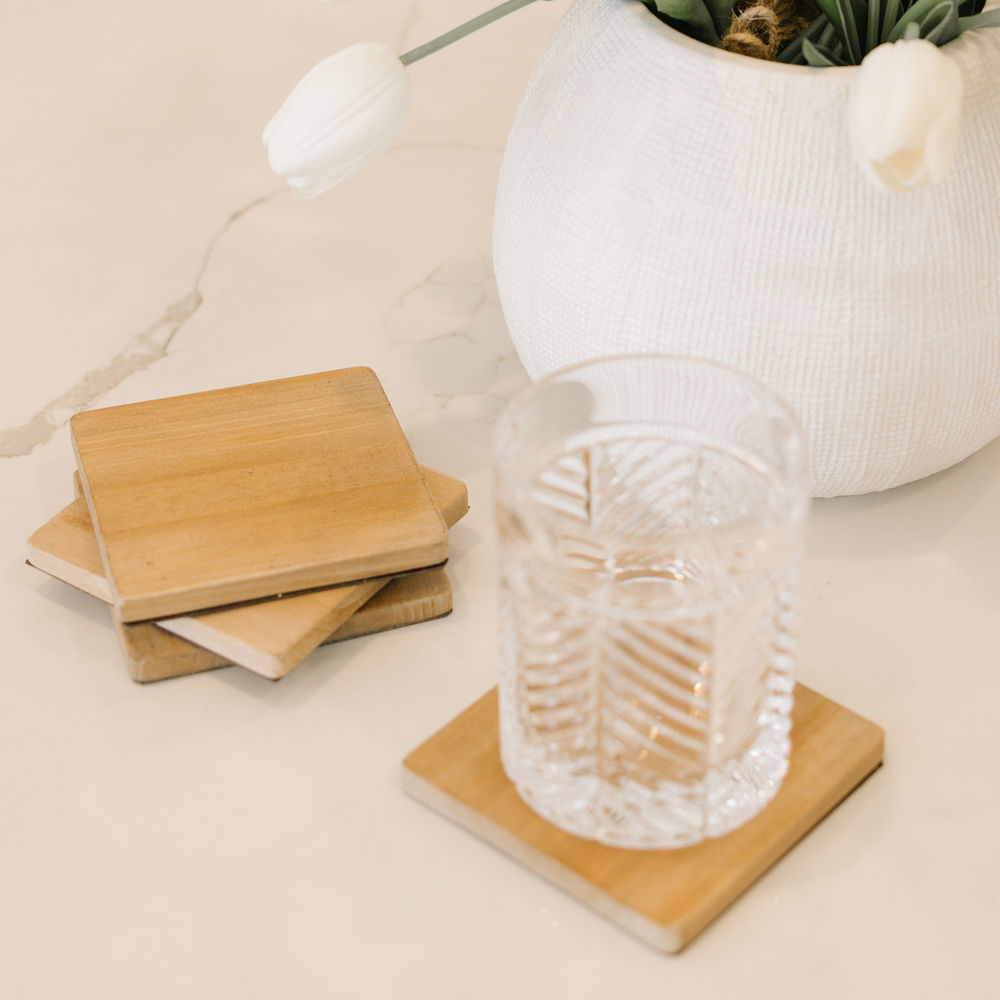 4" Wood Coaster & Magnet Set — Square | Brown (Set of 4)