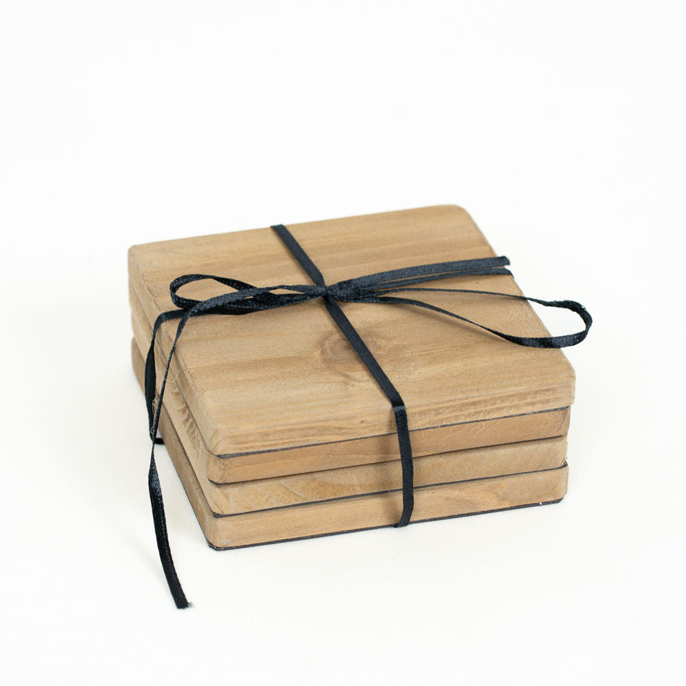 4" X 4" X 25" Wood Coasters Set Of 4 (Square) Natural
