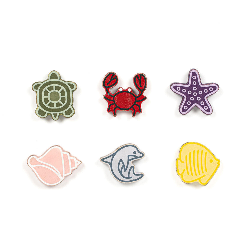 2" X 1.75" X .25" Wood Shapes Set Of 6 (Sea Creatures) Multicolor