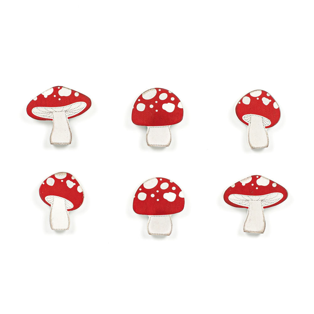 2" X 1.75" X .25" Wood Shapes Set Of 6 (Mushrooms) Multicolor
