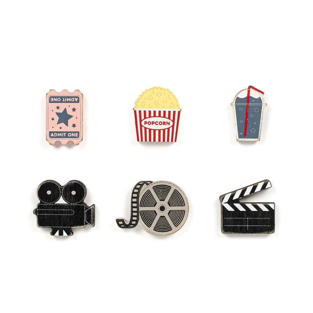 2.25" X 1.75" X .25" Wood Shapes Set Of 6 (Movie) Multicolor