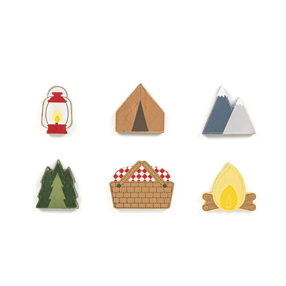 2.25" X 1.75" X .25" Wood Shapes Set Of 6 (Camping) Multicolor