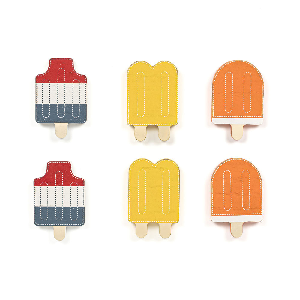 1.75" X 2.75" X .25" Wood Shapes Set Of 6 (Popsicles) Multicolor