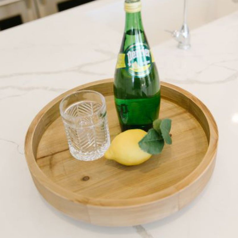 16.5" X 16.5" X 3" Wood Spin Tray, Natural/Black