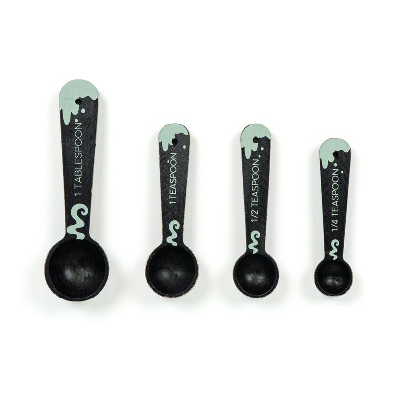 1.5" X 5.5" X .75"  Wooden Spoons Set of 4 (Teaspoons) Black/Green