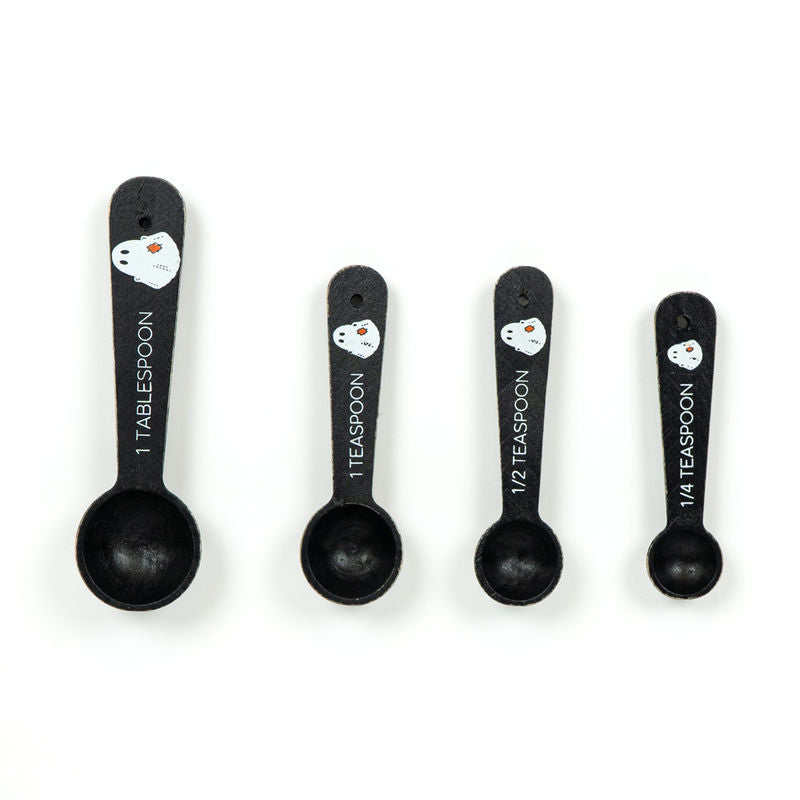 1.5" X 5.5" X .75" Wooden Spoons Set of 4 (Teaspoons) Black/White