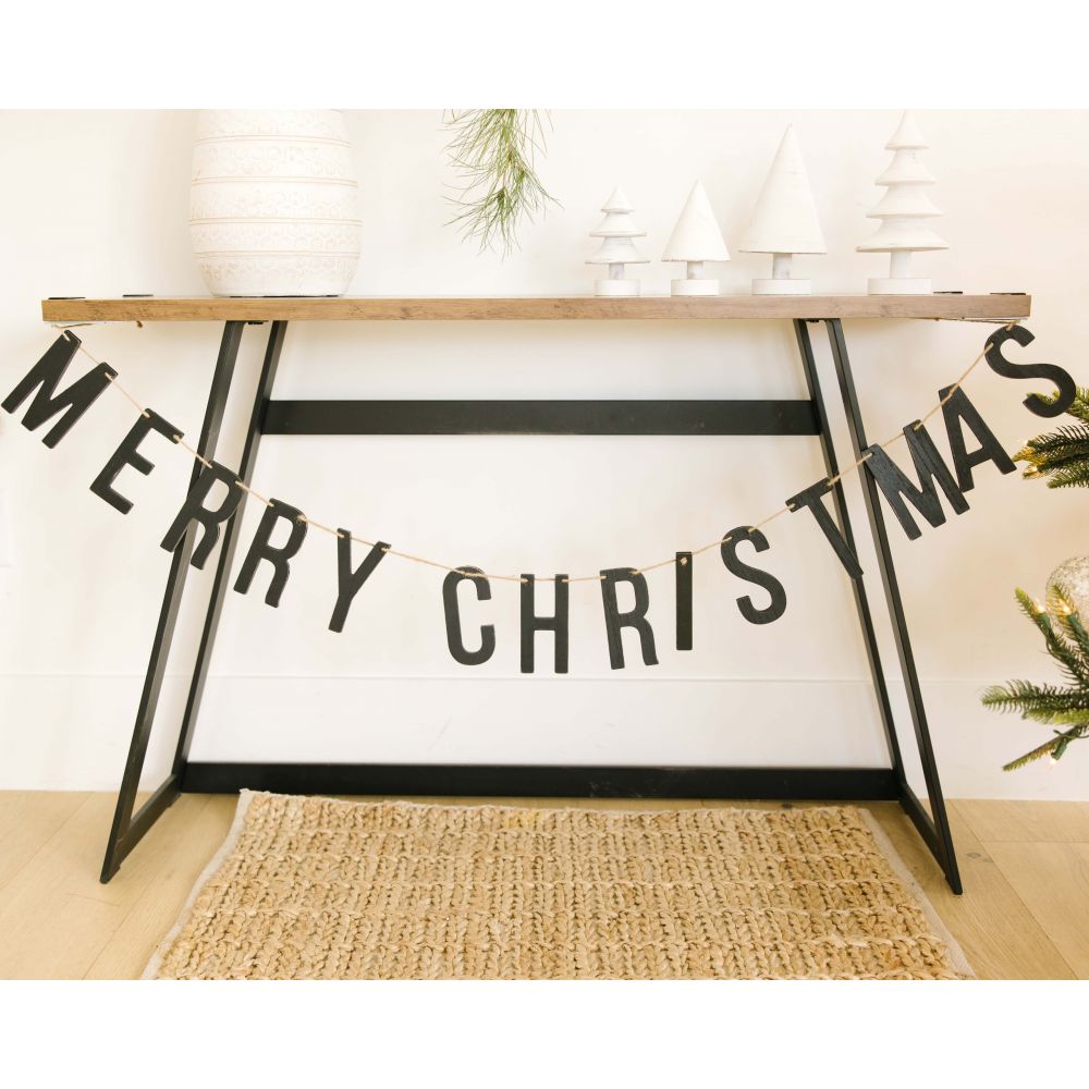 70" Wood Garland — Merry Christmas | Black