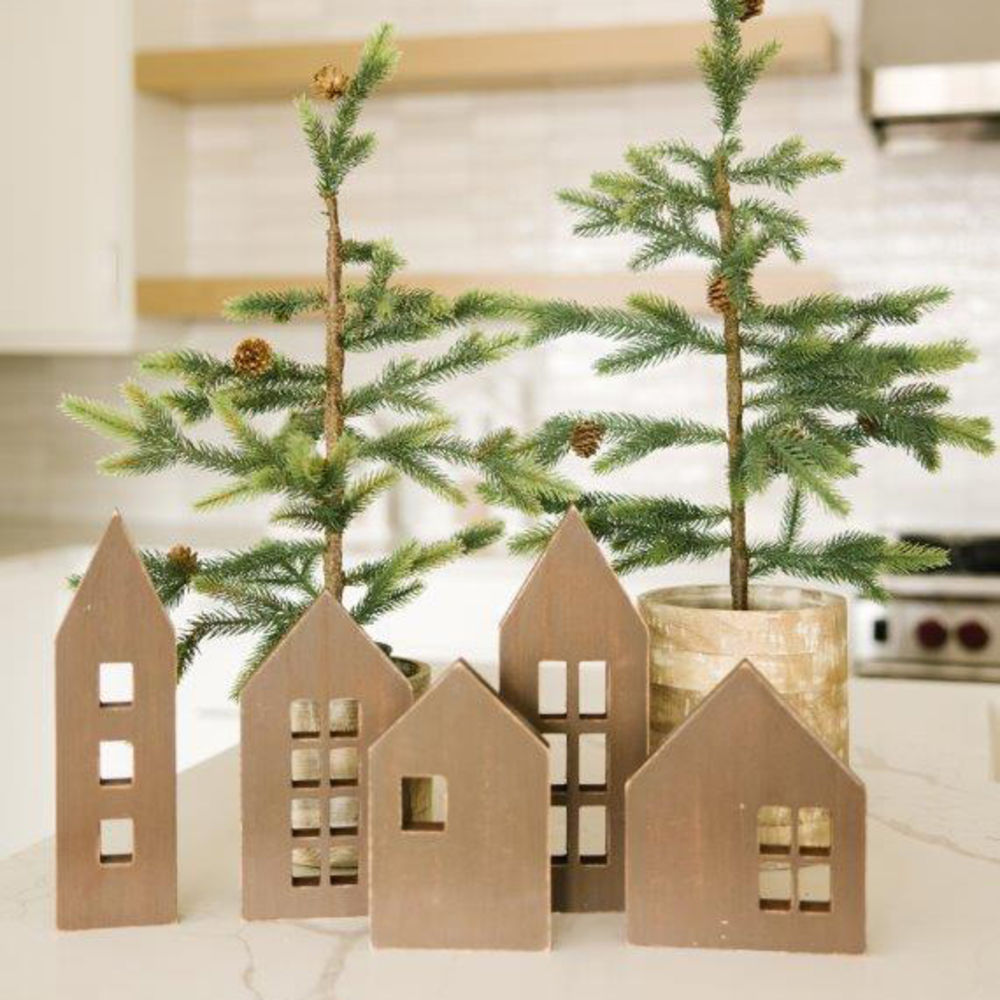 Wood Cutout House Set — Natural (Set of 5)