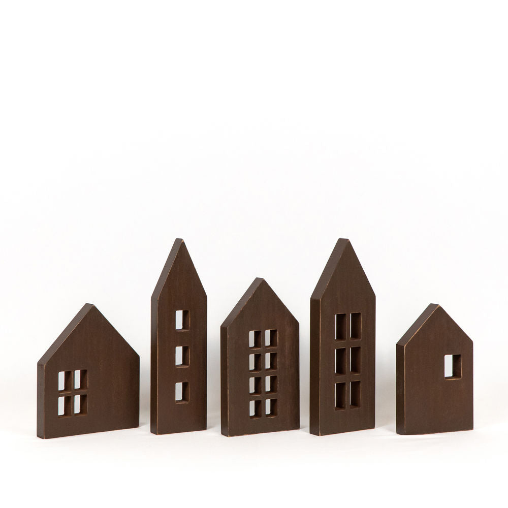 Wood Cutout House Set — Natural (Set of 5)
