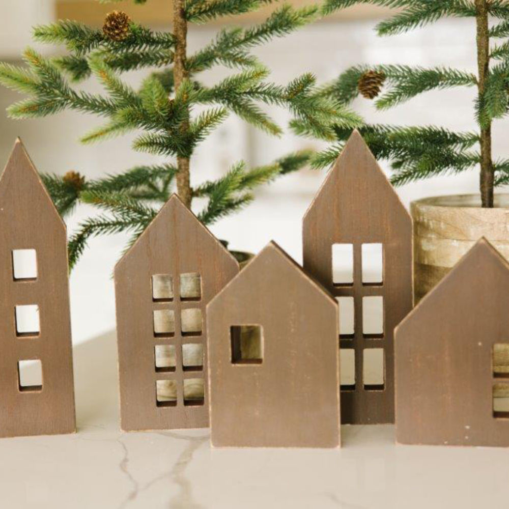 Wood Cutout House Set — Natural (Set of 5)
