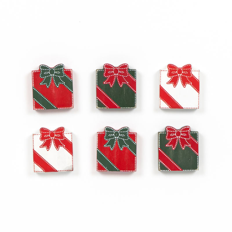 1.5" X 1.75" X .25" Wood Shapes Set Of 6 (Gifts) Red/White/Green