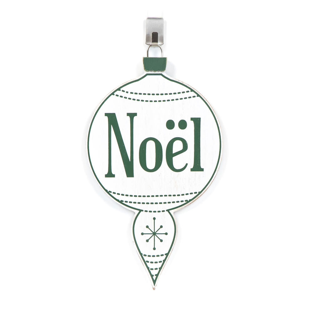 10" Wood Ornament — Noel | White & Green