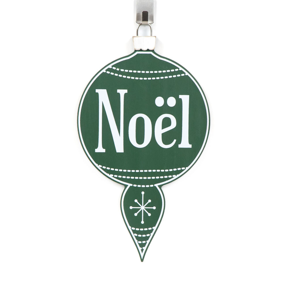 10" Wood Ornament — Noel | White & Green