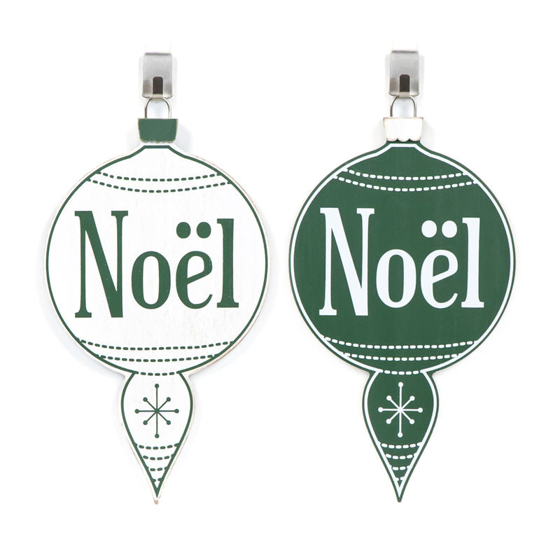 5.5" X 10" X .5" Wood Ornament (Noel) White/Green
