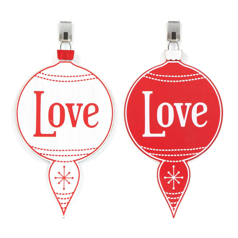 5.5" X 10" X .5" Wood Ornament (LOVE) White/Red