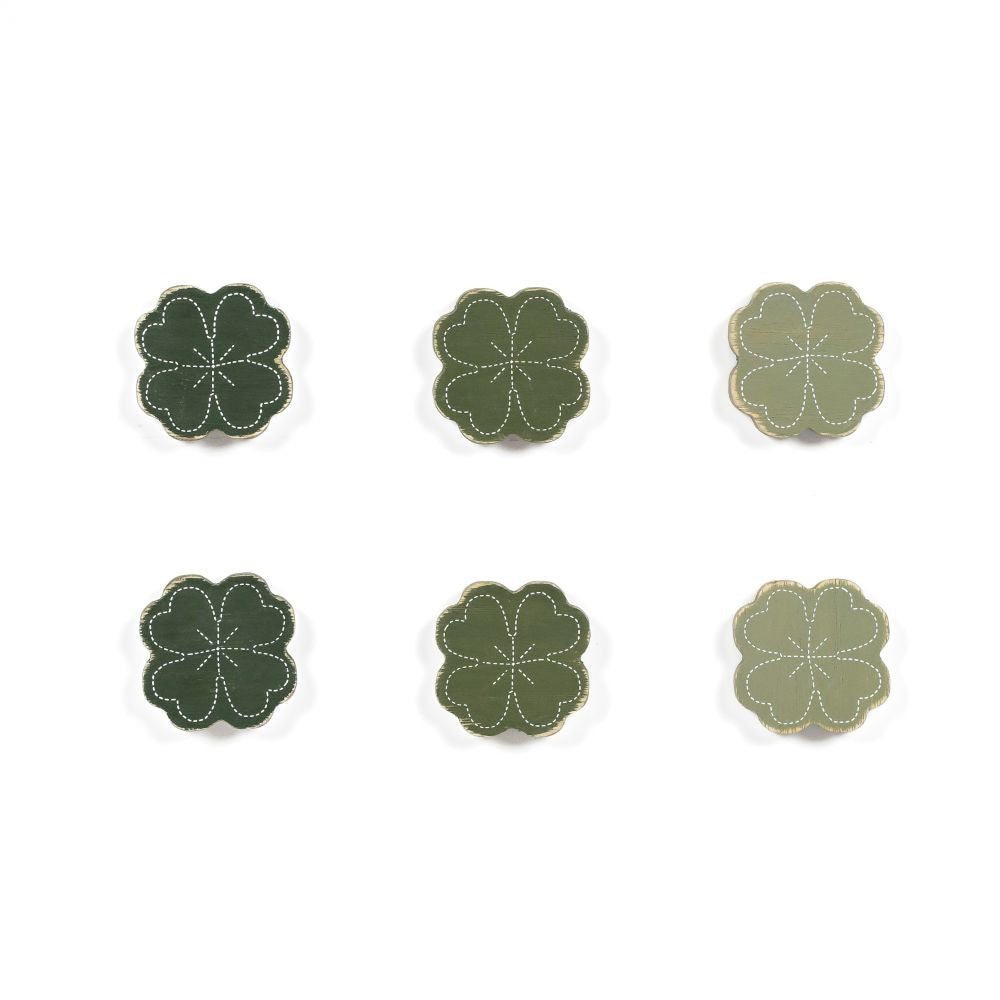 1.75"x1.75"x.2"5 Wood Shapes Set of Six (SHAMROCK) Green