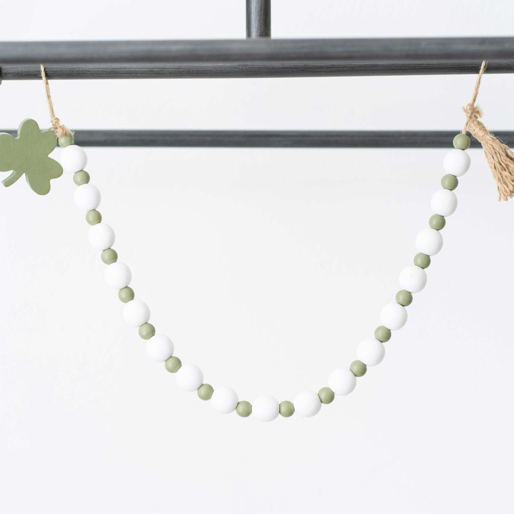 24" Wood Bead Garland — Shamrock | White & Green