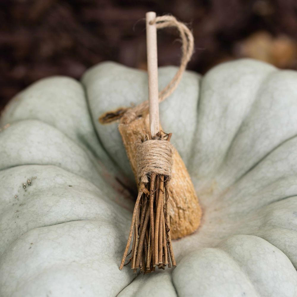 6" Hanging Wood Broom — Brown & Natural