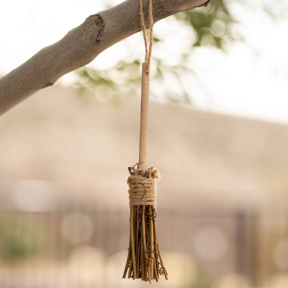 6" Hanging Wood Broom — Brown & Natural