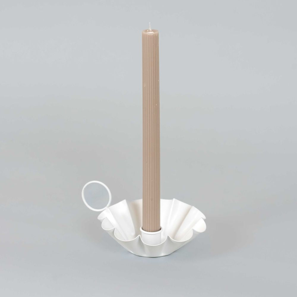 6" Iron Sampat Candle Holder — White