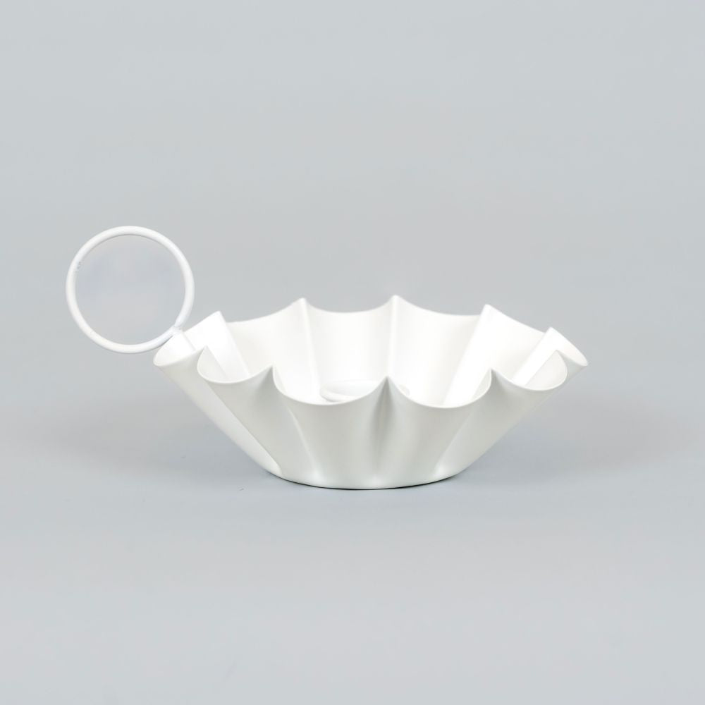 6" Iron Sampat Candle Holder — White