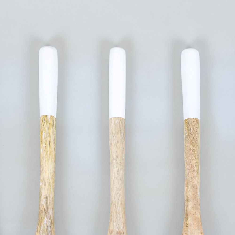 12" Mango Wood Serving Spoons — Natural & White (Set of 5)