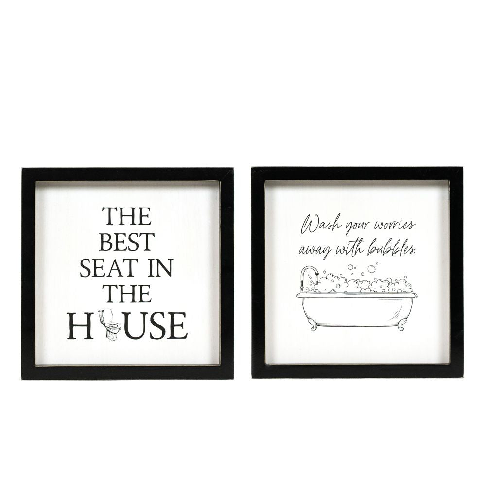 9x9x1.5 rvs wood frame sign (BUBBLES/HOUSE) wh/bk