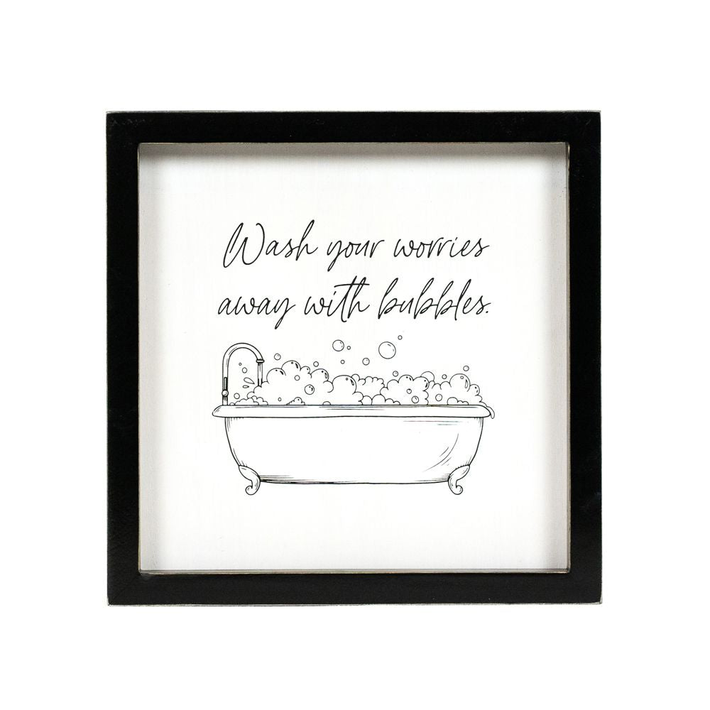 9" Reversible Wood Frame Sign — Bubbles/Seat | Washroom Collection