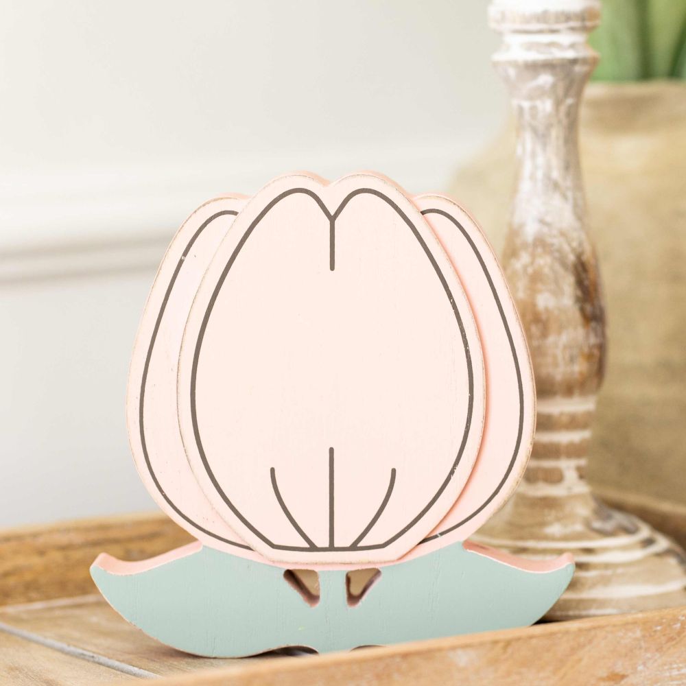 6" Reversible Chunky Wood Shape — Tulip | Bunnies & Blooms Collection