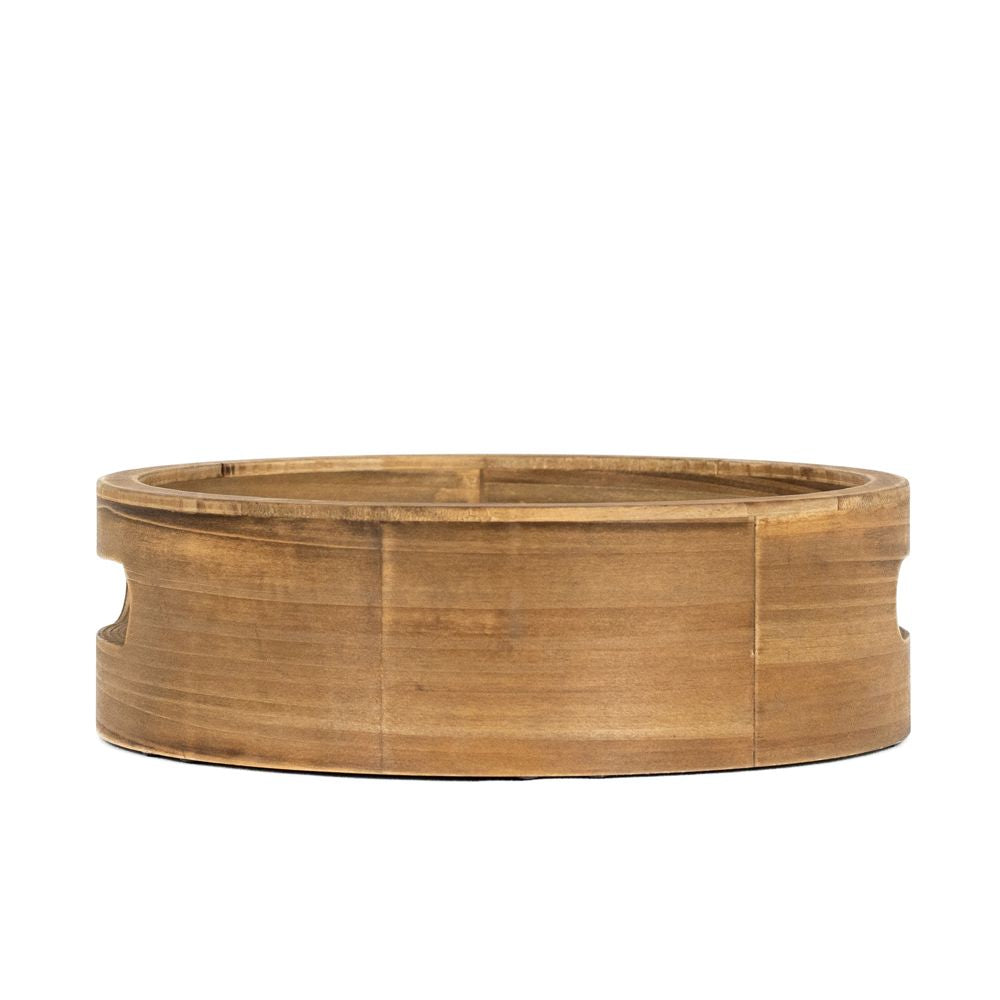 10x10x3 round wood mirror tray, natural