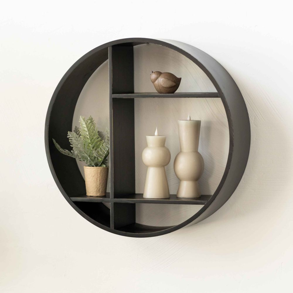 24x24x8 Round Wood Shelf — Black | Neutral Mod Collection