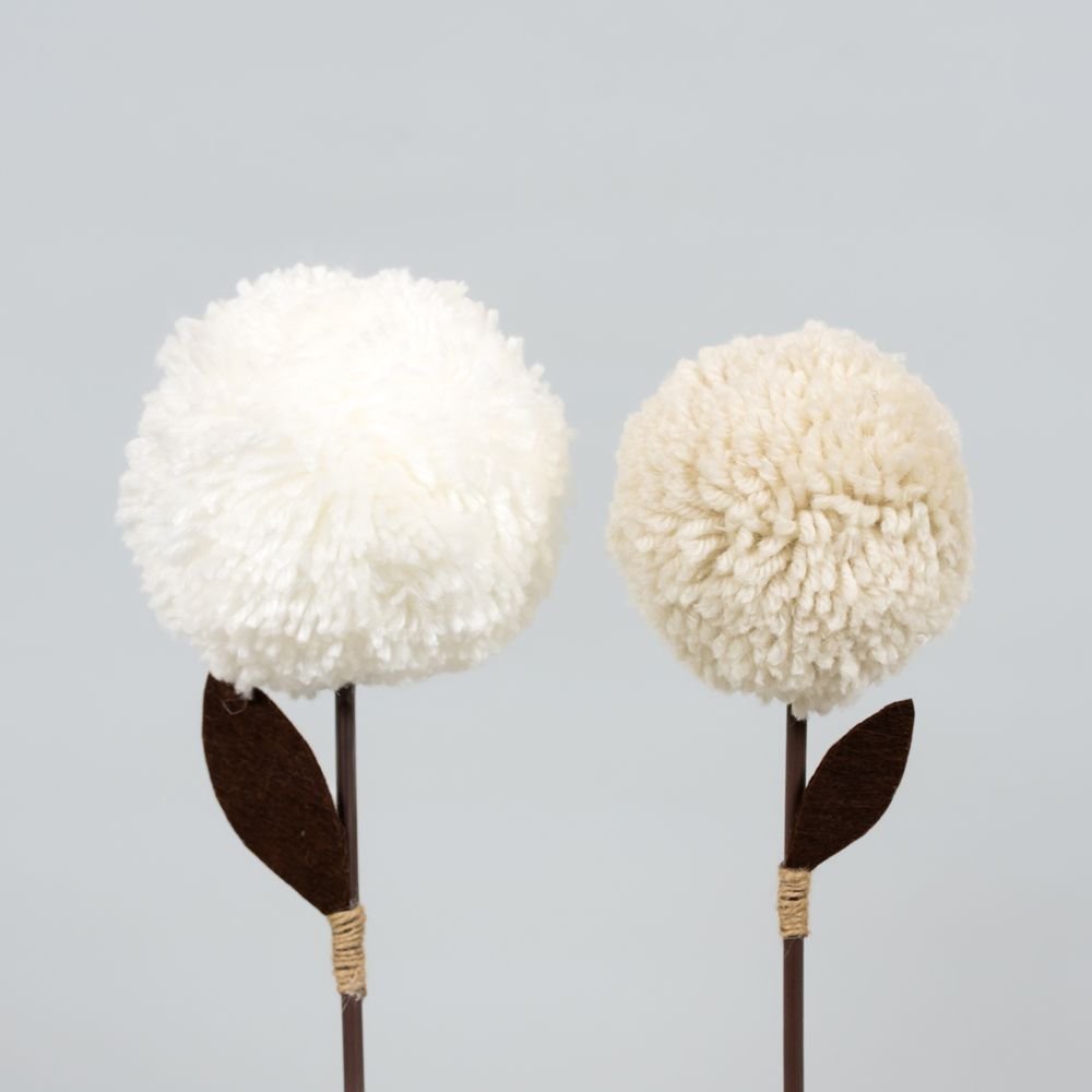 12" Pom Pom Flower Stems — Neutral Mod Collection (Set of 2)