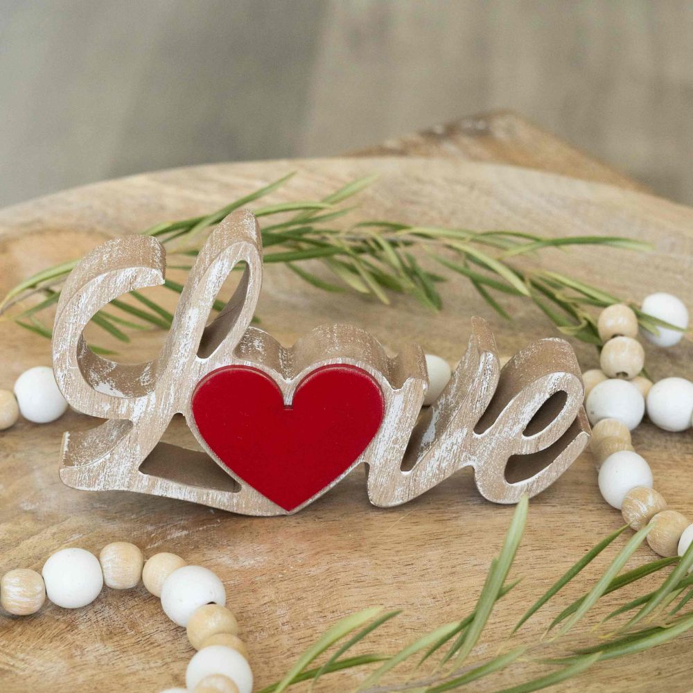 7" Wood Cutout — Love | Natural & Red