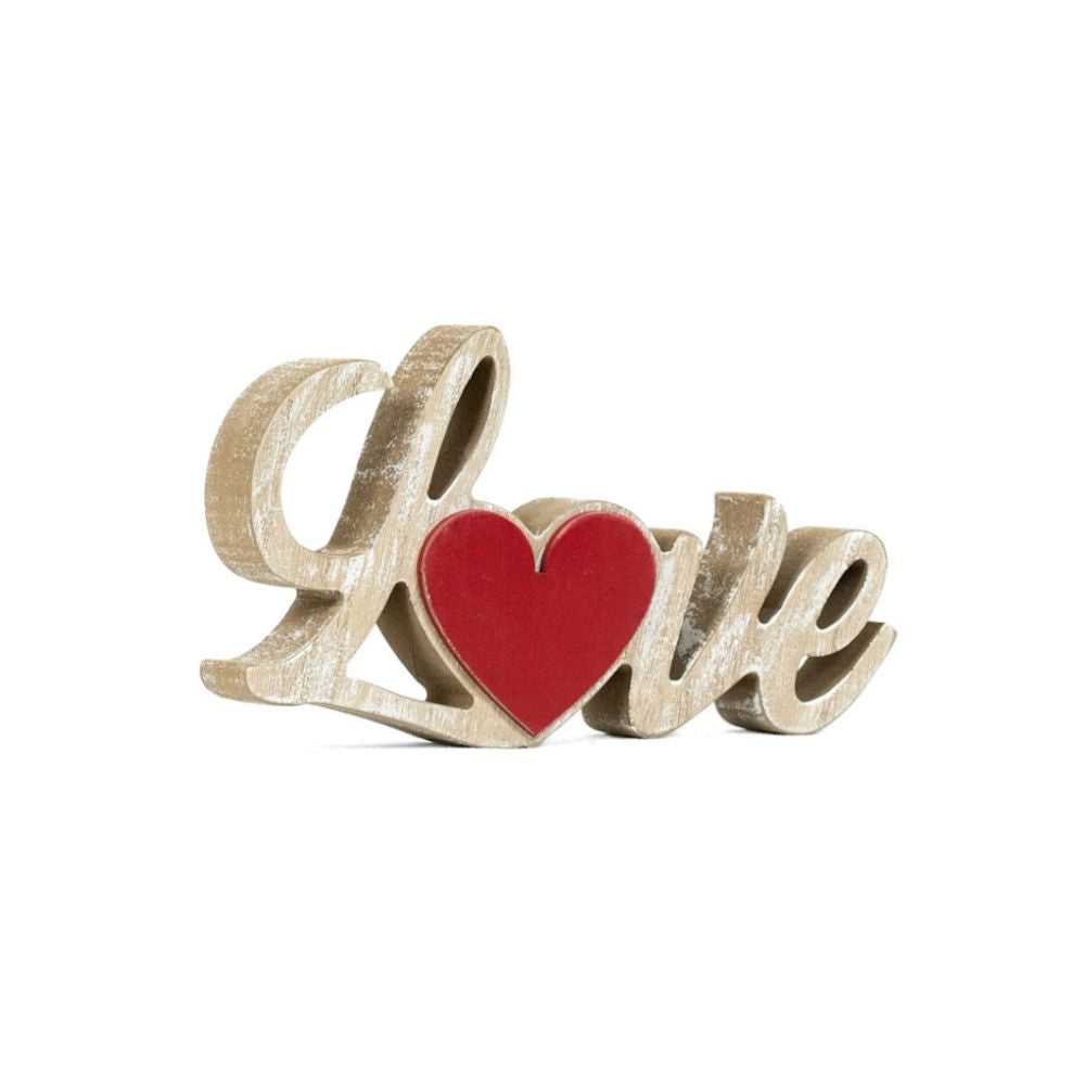 7" Wood Cutout — Love | Natural & Red
