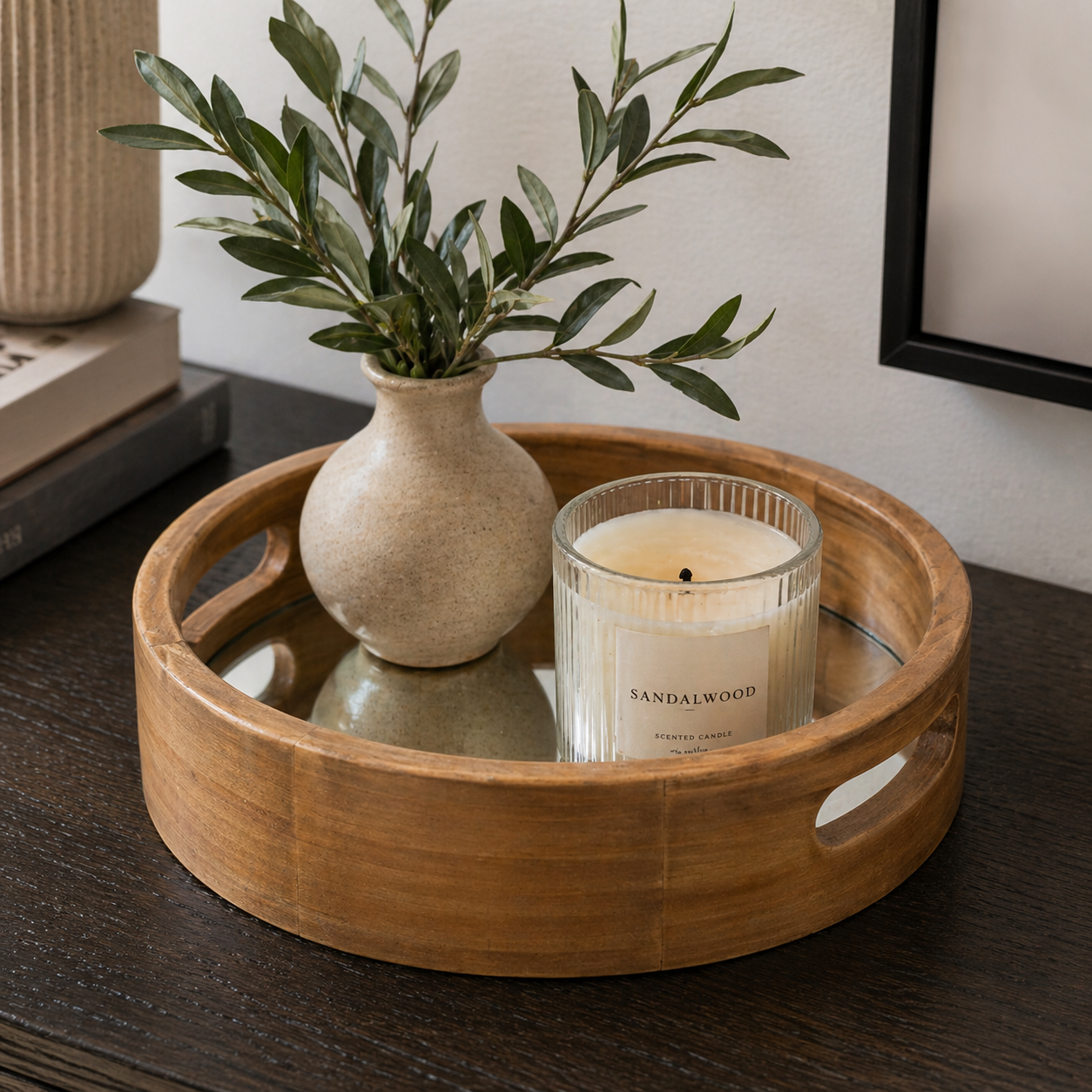 10" Round Wood Mirror Tray — Natural | Neutral Mod Collection